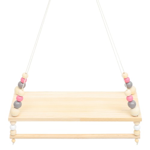 Holzperlen-Hängeregal, Boho-Wandregal, , rustikales Holz, schwebendes - Bild 4 von 12