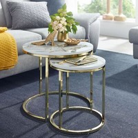 Finebuy Beistelltisch 2Er Set Couchtisch Marmor Optik Weiß Wohnzimmertisch Rund