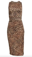 NWT Alice & Olivia Mardell Side Ruched Midi Dress Leopard Love Print Size 8 Y2K