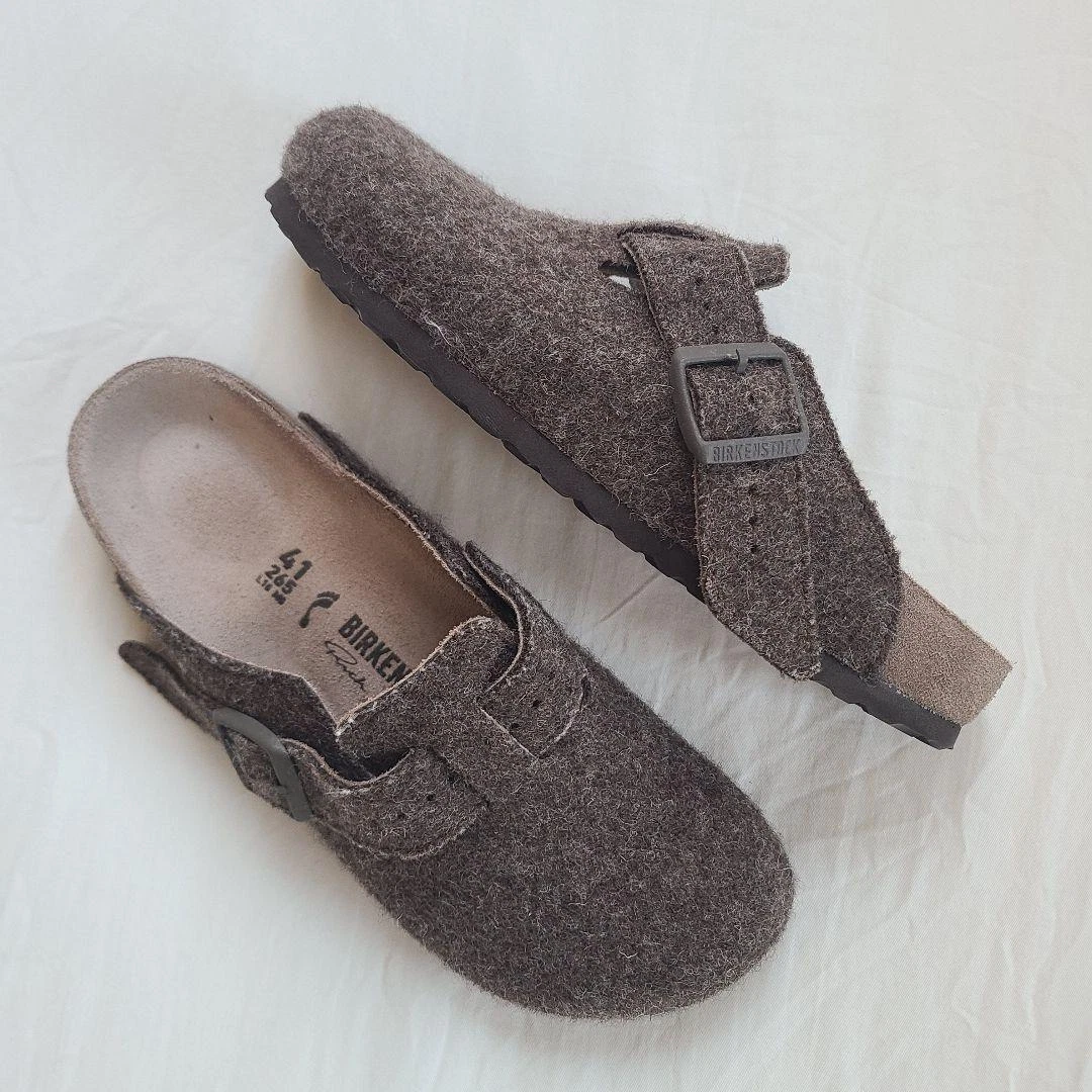 Unused Birkenstock Rick Owens Boston Extro Army Felt Brown Sandals Size 41