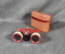 Opera Binoculars Red W/Mother Of Pearl Shrine Mannon Case Incl Vtg