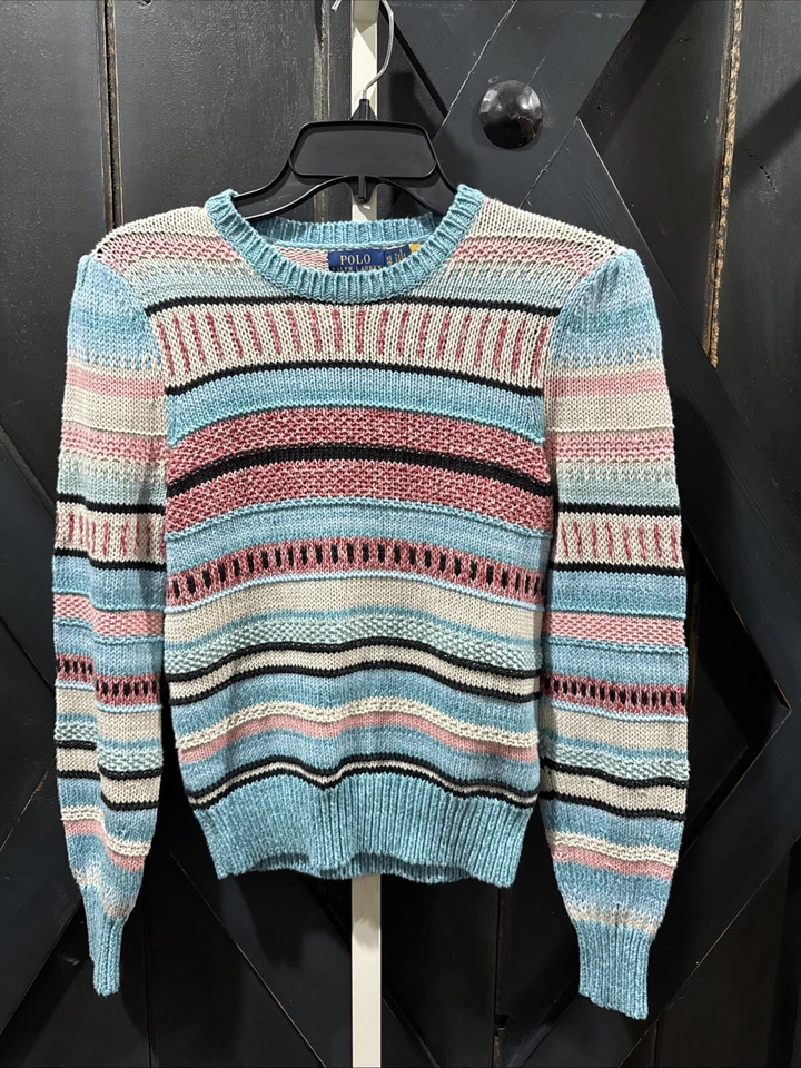 Suéter POLO Ralph Lauren a Rayas Grueso Tejido Multicolor Lino Para Mujer Talla XS USADO EN EXCELENTE ESTADO