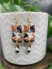 2.25  Gold-tone Cat Kitten Enamel Charm Dangle Earring Set New Free Ship B4524