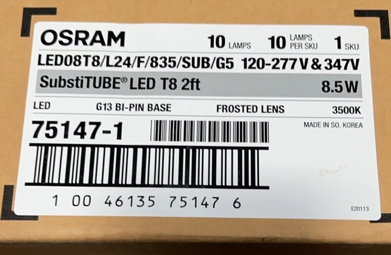 🔥(AN) OSRAM SYLVANIA 75147 LED 08T8 L24 F 835 SUB G5 Tube 8W 24" Case of 10 - Image 2 of 3