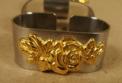 3 ONEIDA 24K Gold Plated Rose Stainless Steel Napkin Ring Holders  display picture 1