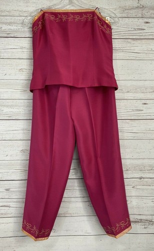 Ann Taylor Silk Top and Pant Coordinated Set Embellished Pink