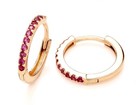 9ct Yellow Gold simulated Ruby Hoop Huggie Hinged Earrings 12.5mm Diameter