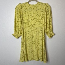 Faithfull The Brand Edwina Yellow Floral Mini Dress, Size XS
