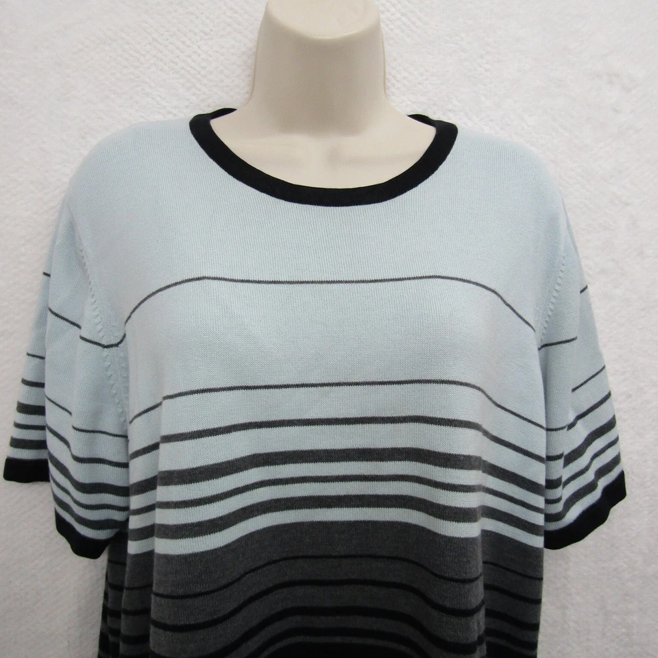 Blusa Top Vestido Granero Mujer Talla 18/20 Azul Negro Rayas Manga Corta Suelta Foto 2 de 4