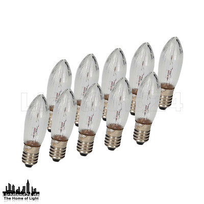 E10 - 10er Pack 14V 3W geriffelte Topkerze, Schwibbogen, Lichterkette 13x44mm