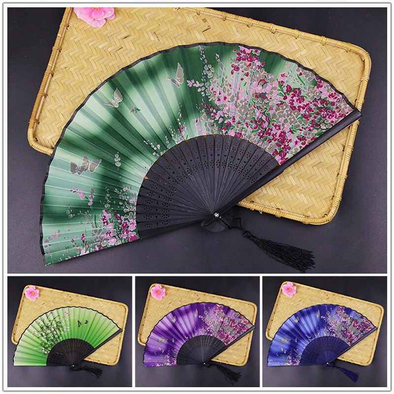 Chinese Style Folding Fan Silk Floral Printed Hand Held Fans Wedding Favors - Image 3 of 4