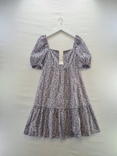 Uniqlo Dress Size Medium White Multi Ditsy Floral Puff Sleeve Prairie Ruffle Hem