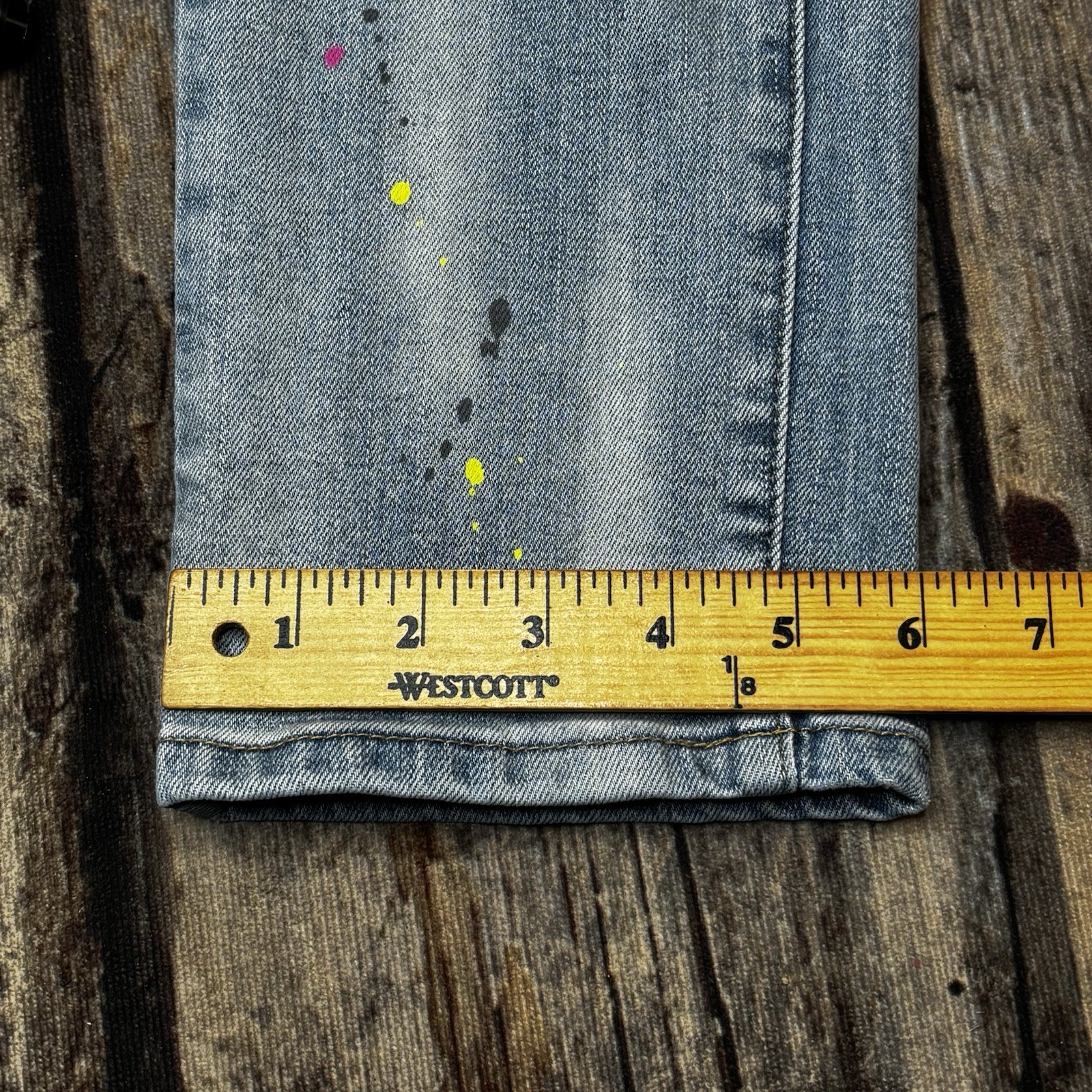 Kloud9 Distressed Patchwork & Paint Splattered Je… - image 6