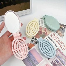 Portable Folding Hair Brush Comb with Mirror Lightweight Travel Friendly for On