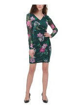 GUESS Womens Stretch Side-Long Sleeve V Neck Above The Knee Formal Sheath Dress