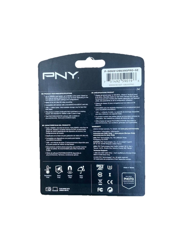 PNY 128GB PRO ELITE CLASS 10 MicroSDXC FLASH MEMORY CARD W/ MICRO SD ADAPTER - Image 3 of 3