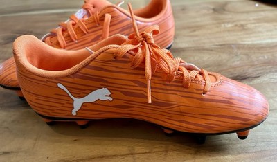 PUMA evoSPEED Fußballschuhe Stollen, Orange/Weiß, Schnürung, Rasen