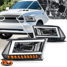 For 09-24 Dodge Ram 1500-3500 C-Shape LED Tube DRL Headlights Lamp Black/Clear