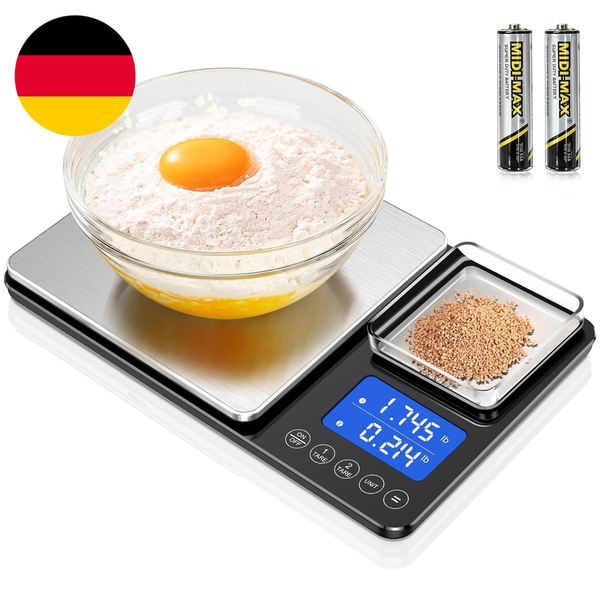 KüChenwaage Digital,Digitale KüChen Mit 2 Plattformen 15Kg/1G & 500G/0.01G Feinw-image