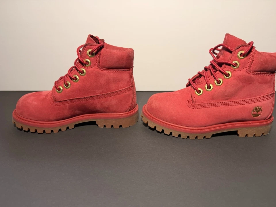 Timberland Niños 6" En Botas Premium Rojo Nubuck Clásico Niño Pequeño Talla 9 EE. UU. Foto 3 de 4