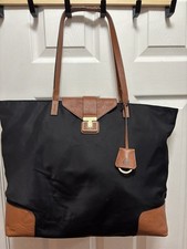 Tory Burch XL Amanda Black Nylon & Tan Leather Slouchy Tote In EUC