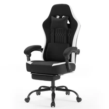 Computer Game Chair - Lumbar Support, Adjustable Height With Armrests And Headre