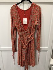 Free People Pradera Cream Floral Faux Wrap Mini Dress Size M