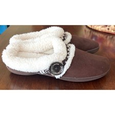 Dearfoams Womens Brown Faux Suede Clog Slippers Faux Shearling Trim XL 11-12