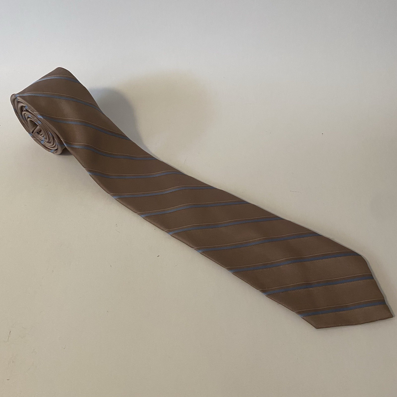 Vintage Etienne Aigner Necktie Tan Blue White Striped Men's Tie Classic Style
