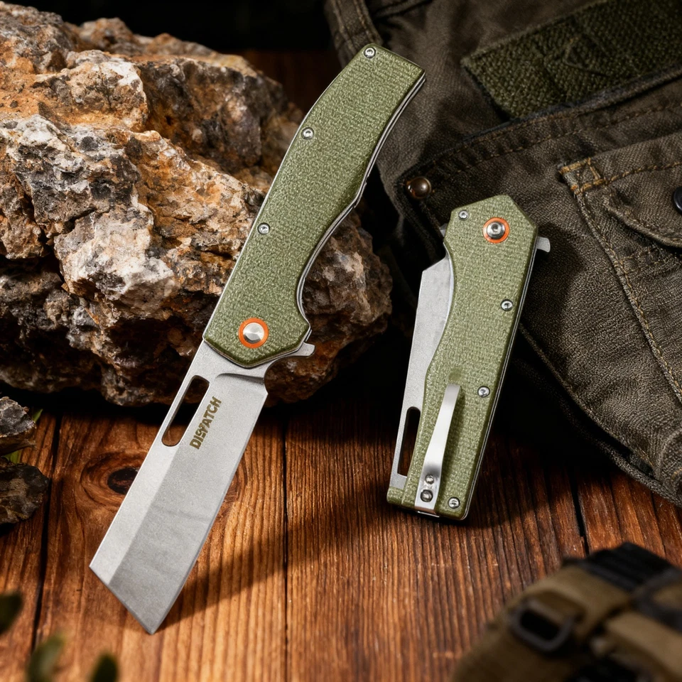 DISPATCH Pocket Knife with Clip,EDC Tactical Folding Knife ,Micarta Handle,Filpper Open