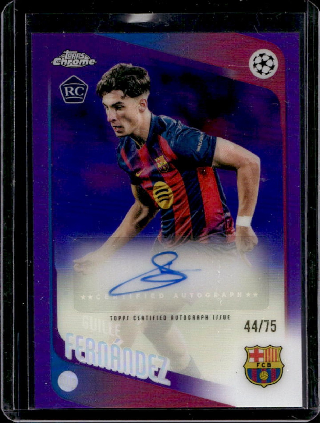 2025-26 Topps Chrome UEFA Guille Fernandez Auto RC Purple Refractor Rookie #/75