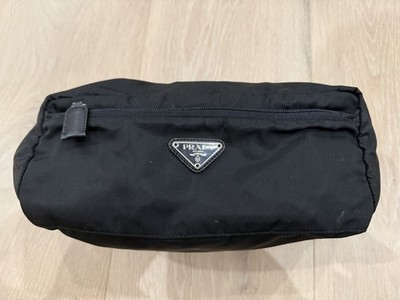 Used Prada Black Nylon Cosmetic Toiletry Bag 13 x6 x5 . 3 zippers.