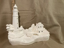 Large Tampa Bay Mold Ceramic Lighted Lighthouse Bisque/ Night Light Lamp 14.5"