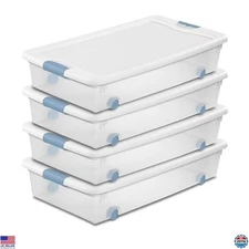 56 Qt Wheeled Storage Bins, Stackable Latching Containers for Shoes, 4-Pack