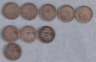 9 Pièces 50 centimes semeuse argent 1899 1904 1909 1910 1913 1915(2) 1916 1918
