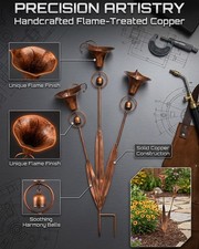 2026 Flamed Copper Three Calla Lilies Garden Stake with Bells