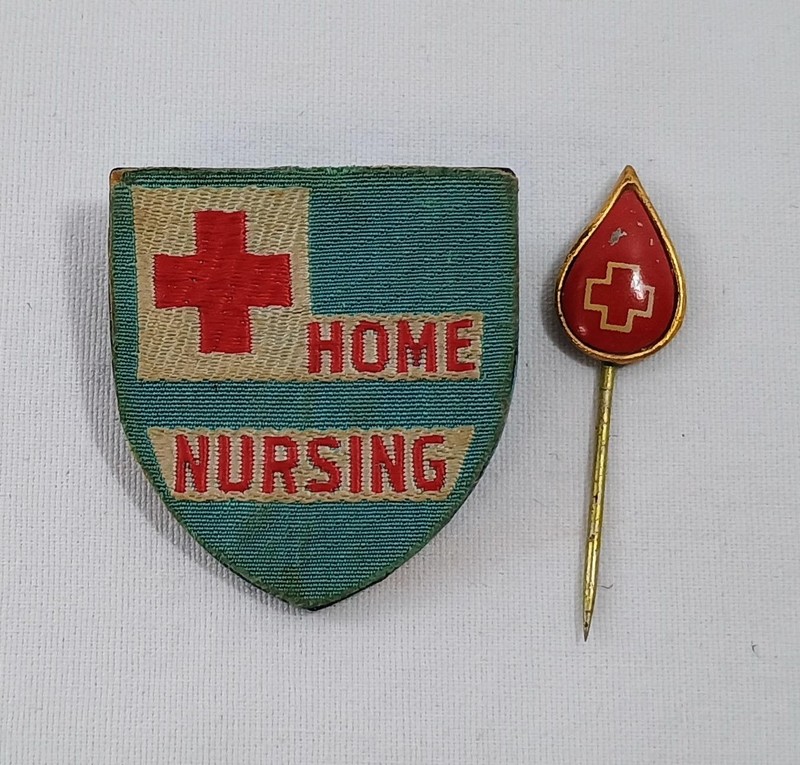 Vintage Red Cross Pin Lot Blood Donor Drop and Cloth Front Home Nursing