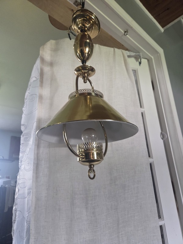 Brass Bell Shade Ceiling Light Fixture Glass Globe Hardwired Indoor 1-Light