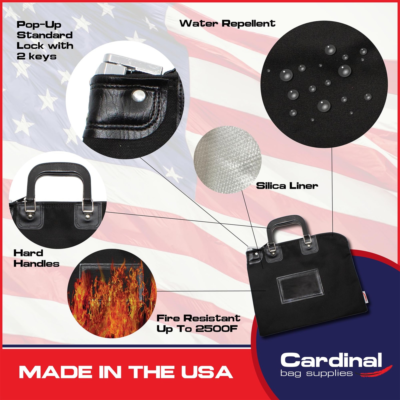 Fire Resistant Security Money Bag with Lock, Water Repellent, Safe Storage, P...