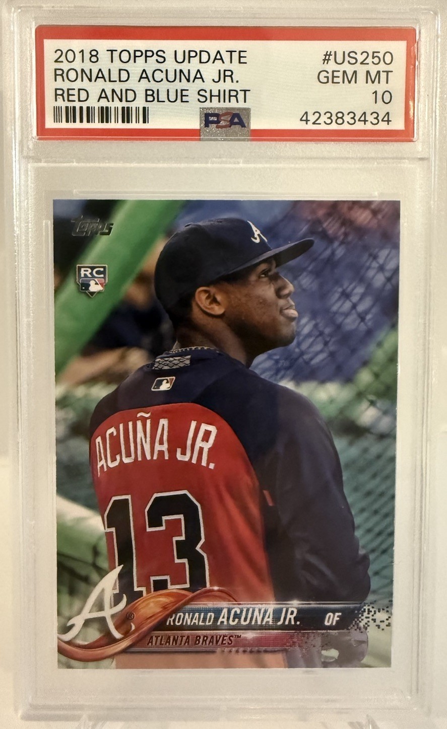 2018 Topps Update Ronald Acuna Jr. Rookie SP RC VAR #US250c Braves PSA 10