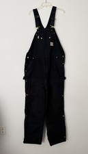 Carhartt Bib Overalls Mens 44x32 Black R41 Insulated Duck Workwear Zip To Waist