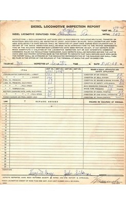 Diesel Locomotive Inspection Report 1962 PA Train Form RR Bethlehem Railroad