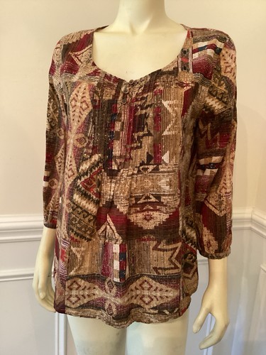 Lauren Jeans Co. Gr. M Vintage Bluse Herbstfarben Knopfleiste & Ärmel 3/4 - Bild 6 von 13
