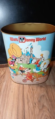 Vtg Disney World & Disneyland 2 Sided  Tin Trash Can Cheinco Mickey & Friends