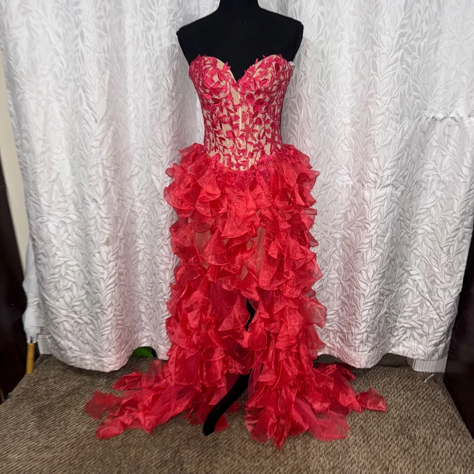 Vestido Sherri Hill Fresa Desnudo Estrás Alto Bajo Corsé Baile de graduación Fiesta Talla 4 Foto 4 de 4