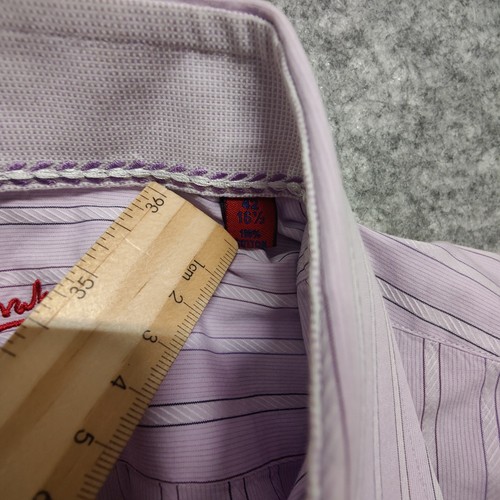 Robert Graham Shirt Mens Medium Blue Purple White Striped Flip Cuff 42-16 1/2 - Picture 9 of 12