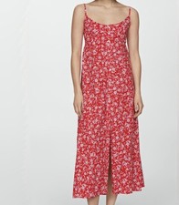 MNG Red Blue White Floral Maxi Dress Spaghetti Straps Tie Cut-Out Size M