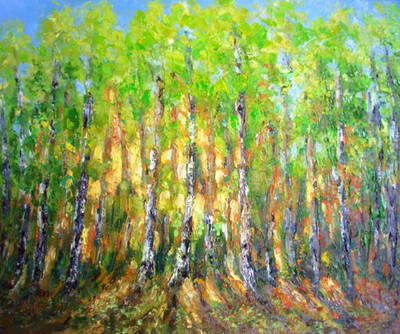 Sonnenlicht am Hain Original Ölgemälde Abstrakt Innenraum Landschaft Leinwand20x24