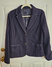 Lands End 12 Navy Blue Wool Blend Blazer Brass Button Ribbon Trim College