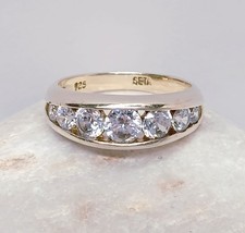 Size N 1/2 Sterling Silver 925 Ladies Ring clear stones gold coloured finish